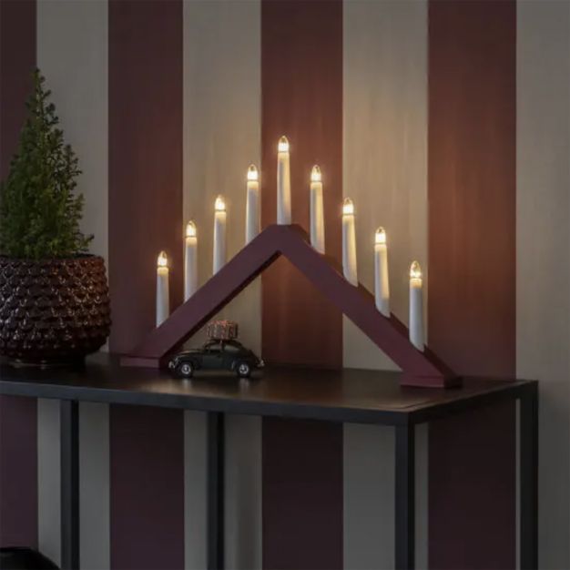 Konstsmide kerstverlichting - houten kerst kandelaar - 50,6 x 5 x 32 cm - mat donkerrood