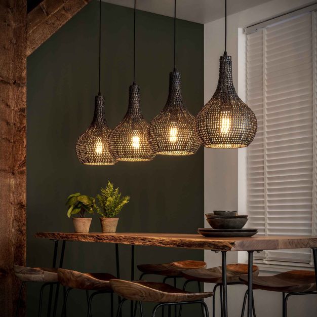 Vico Armor - Hanglamp 4L - 140 x 25 - 150 cm - Zwart bruin