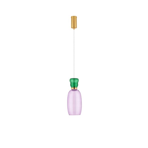 Nova Luce Pluma - hanglamp - Ø 15 x 179 cm - 9W LED incl. - goud, glanzend jaspis en paars glas