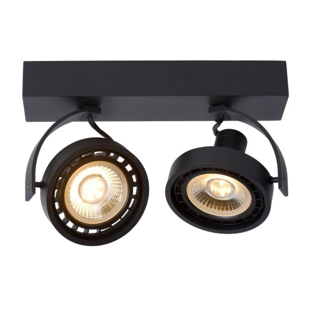 Lucide Dorian - opbouwspot - 13 x 30 x 16,5 cm - 2 x 12W dimbare LED incl. - dim to warm - zwart