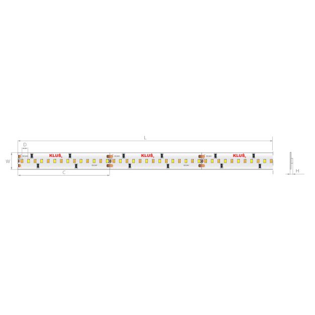 KLUS LED strip - 1,0 cm breed, 500cm lengte - 24Vdc - dim to warm - 14,4W LED per meter - 252 LEDs per meter - IP20 - 2700-5000K