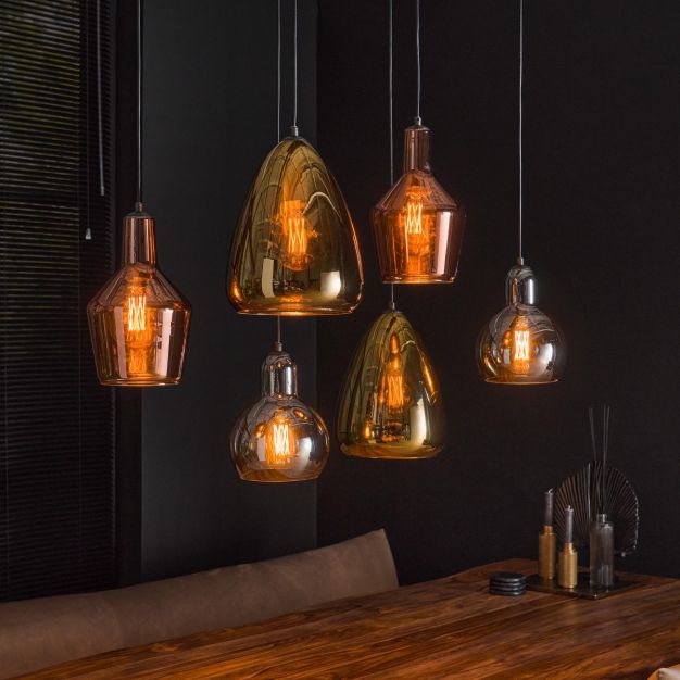 Vico Mix Tricolor 6L - hanglamp - 95 x 40 x 150 cm - chroom, koper en goud