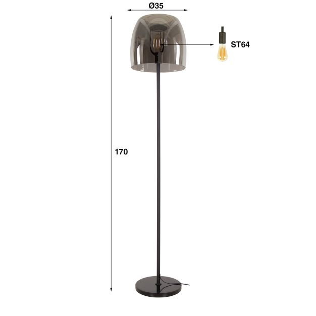 Vico Drift Glass - vloerlamp - 170 cm - gerookt glas