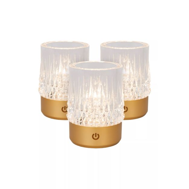 Lucide Lili - set van 3 oplaadbare tafellampen - Ø 8 x 10,3 cm - 3W dimbare LED incl. - goud