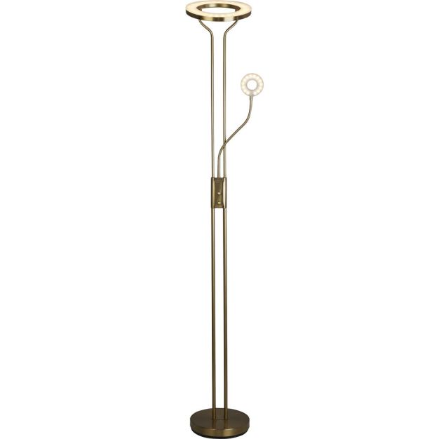 Searchlight Mother & Child - staanlamp met leeslamp - Ø28 x 193 cm - 25,5W + 5W dimbare LED incl. - satijn messing