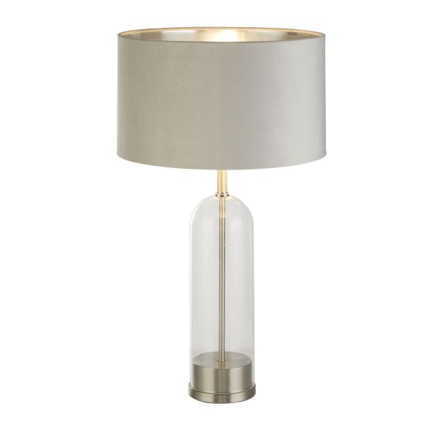 Searchlight Oxford - tafellamp - Ø 38 x 51 cm - satijn nikkel, zilver en grijs