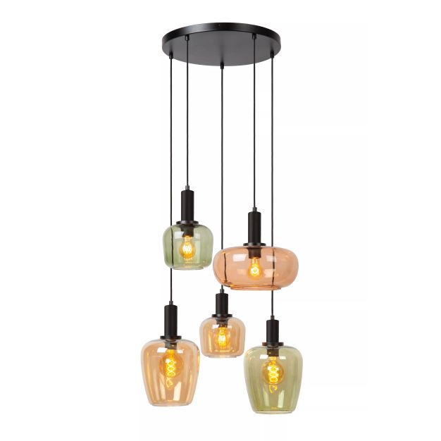 Lucide Ilona - hanglamp 5L - Ø 65 x 174 cm - zwart en multicolor