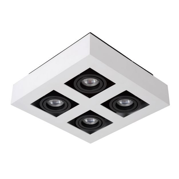 Lucide Xirax - opbouwspot - 25 x 25 x 8,8 cm - 4 x 5W dimbare LED incl. - dim to warm - wit
