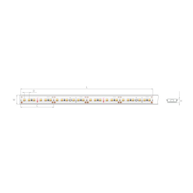 KLUS LED strip - 1 cm breed, 500cm lengte - 24Vdc - dimbaar - 9,6W LED per meter -  IP65 - 2700K