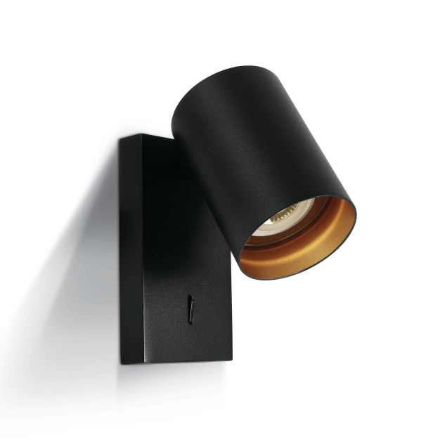 ONE Light Retro GU10 Spots - wandlamp met schakelaar - 7 x 13 x 2 cm - zwart