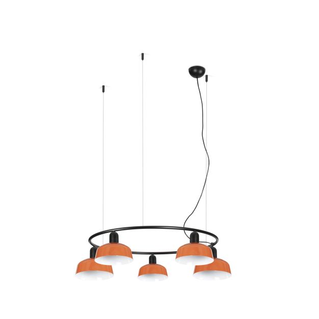 Faro Tatawin S - hanglamp - Ø 90 x 100 x 210 cm - satijnzwart en glansroodachtigoranje
