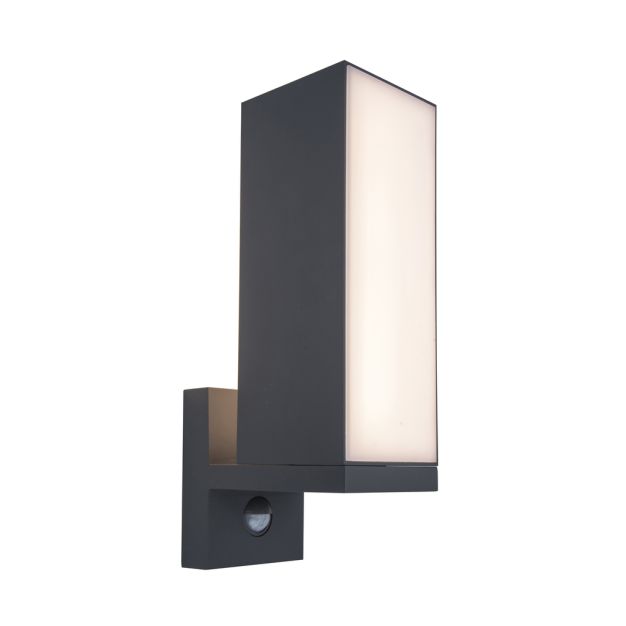Lutec Cuba - buiten wandverlichting met sensor - 9,3 x 30,8 x 14,6 cm -14W LED incl. - IP54 - donkergrijs