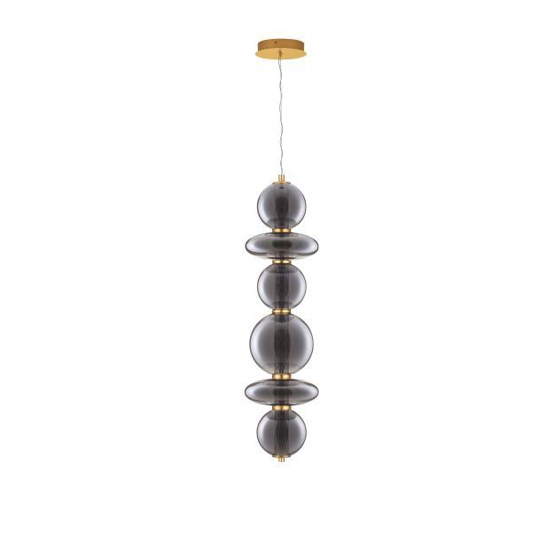 Nova Luce Navi - hanglamp - 17 x 22 x 200 cm - 27W LED incl. - messing goud en rookgrijs