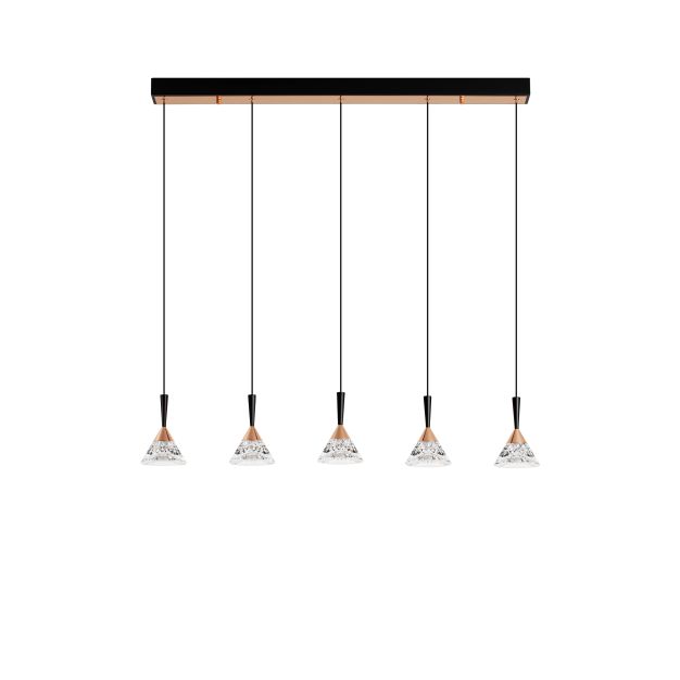 Nova Luce Paluz - hanglamp - 90,5 x 150 x 10,5 cm - 30W dimbare LED incl. - mat zwart en roségoud
