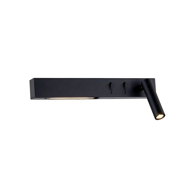 VK Lighting Bar - wandverlichting met rechtse leeslamp - 30 x 17 x 5 cm - 3W + 6W LED incl. - zwart