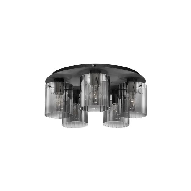 Nova Luce Mirbi - plafondlamp - Ø 52 x 20 cm - zandzwart en rokerig glas