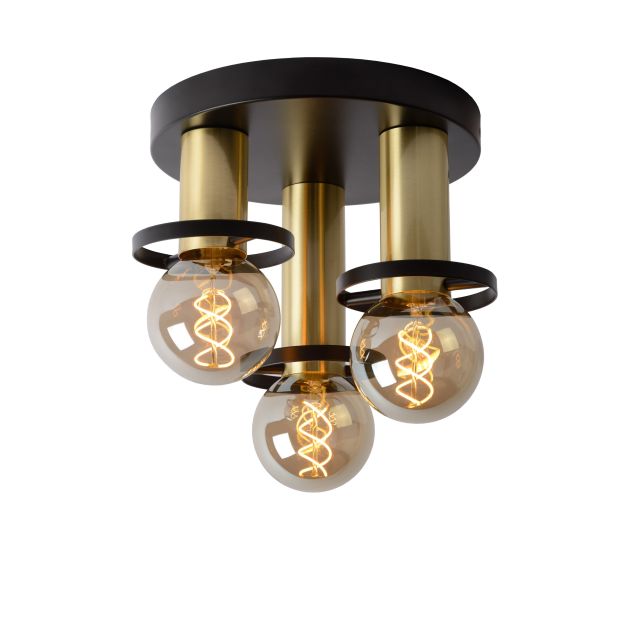 Lucide Anaka - plafondverlichting - Ø 30 x 17,5 cm - zwart en satijn messing