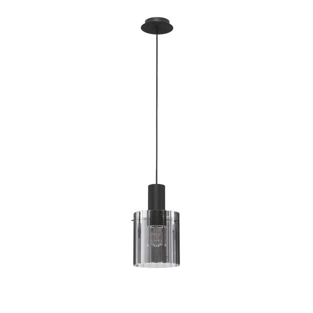 Nova Luce Mirbi - hanglamp - Ø 18 x 154 cm - zandzwart en rokerig glas