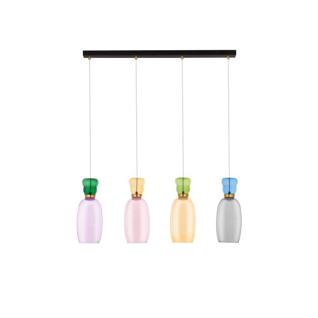 Nova Luce Pluma - hanglamp - 96 x 150 x 15 cm - 36W LED incl. - goud, glanzend jaspis, paars, geel, roze, lichtgroen, lichtblauw en cyaan glas