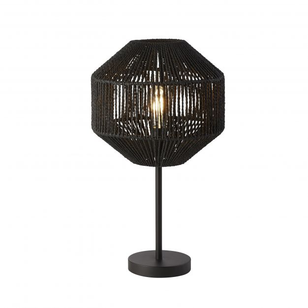Searchlight Wicker - tafellamp - Ø 30,5 x 55 cm - mat zwart