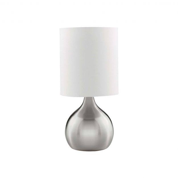 Searchlight Touch - tafellamp - 29 cm - 3 stappen dimbaar - wit en satijn zilver