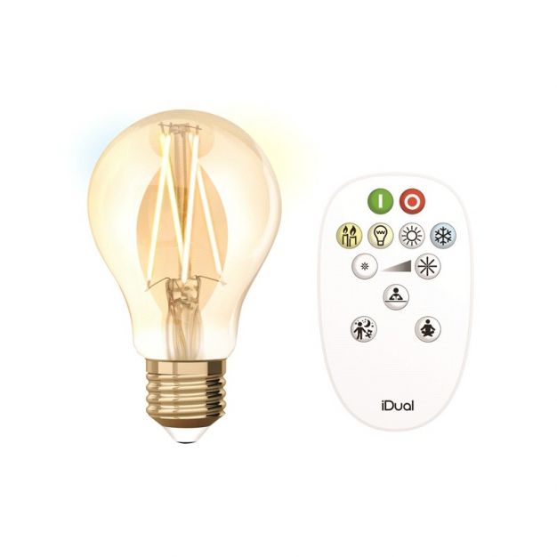iDual LED-lamp met afstandsbediening - Ø 6 x 10,8 cm - E27 - 9W dimbaar - 2200K tot 5500K - amber