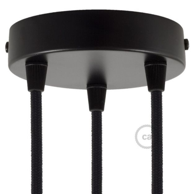 Creative Cables - strak design 3-gaats cilindrische metalen plafondkap - Ø 120 mm - zwart