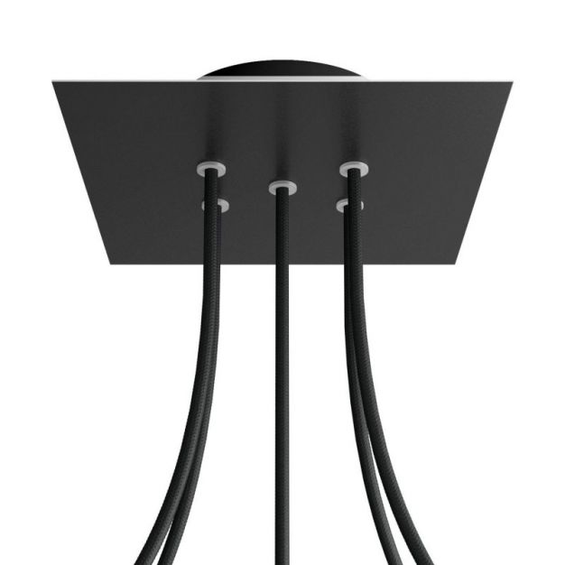Creative Cables - Rose-One Vierkant plafondrozet voor 5 lichtpunten - 20 x 20 x 3,5 cm - zwart