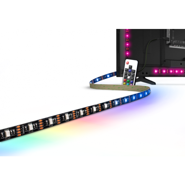 Century Italia Kit-Striscia - LED-strip met USB aansluiting voor tv - 0,2cm breed - 200cm lengte - 5V - dimbaar met afstandsbediening - 1,5W LED per meter - 30 LEDs per meter - IP20 - RGB