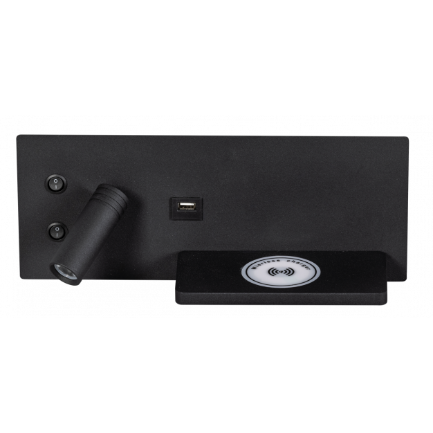 ETH Nighty Left - wandverlichting met  dubbele schakelaar en USB en draadloos opladen - 30 x 12 cm - 7W LED incl. - zwart