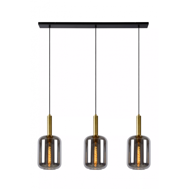 Lucide Joanet - hanglamp - 110 x 22 x 180 cm - gerookt glas en messing
