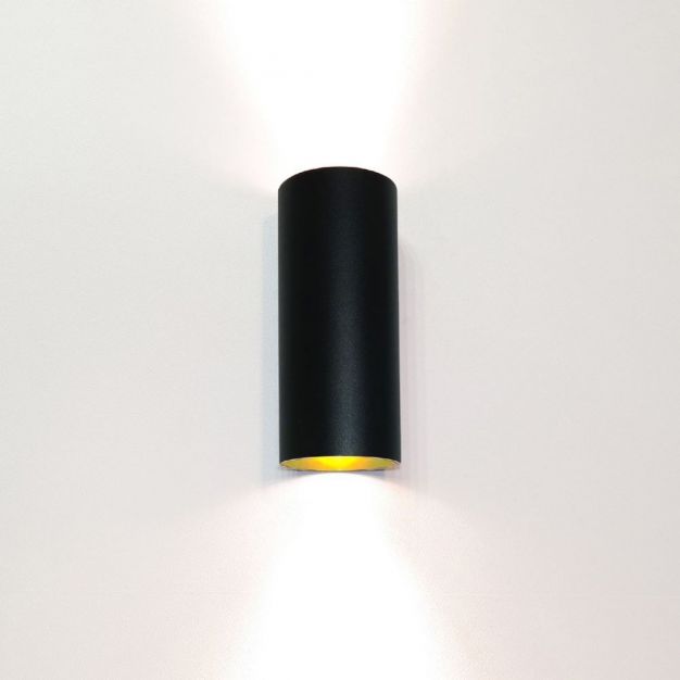 Artdelight Roulo2 - wandverlichting -  Ø 6,5 x 15,4 cm - mat zwart/goud
