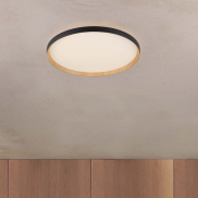 Nova Luce Vomos - plafondlamp - Ø 60 x 7 cm - 55W dimbare LED incl. - zandzwart en hout