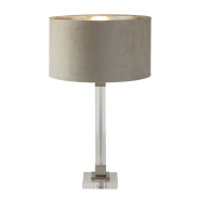 Searchlight Scarborough - tafellamp - Ø 38 x 67 cm - satijn nikkel, zilver en taupe
