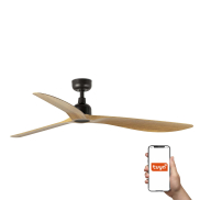 Faro Outwood L Tuya Smart - plafondventilator - Ø 150 cm - IP44 - donkerbruin en eiken