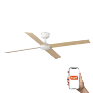 Faro Rudder L 4 Tuya Smart - plafondventilator - Ø 132 cm - mat wit en essen