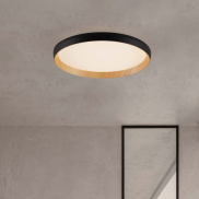 Nova Luce Vomos - plafondlamp - Ø 40 x 7 cm - 36W dimbare LED incl. - zandzwart en hout