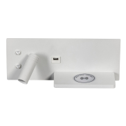 ETH Nighty Left - wandlamp met  dubbele schakelaar en USB en draadloos opladen - 30 x 3 x 12 cm - 7W LED incl. - wit