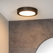 Lucide Brice-Led - plafondverlichting - Ø 24 x 3,9 cm - 15W dimbare LED incl. - IP44 - zwart