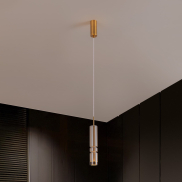 Nova Luce Bento - hanglamp - Ø 8 x 180 cm - 12W LED incl. - messing goud en cognacglas