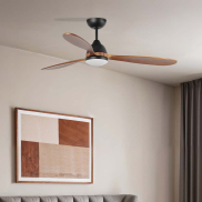 Faro Poros L - plafondventilator met licht - Ø 132 cm - mat zwart en walnoot