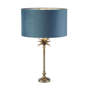 Searchlight Palm - tafellamp - Ø 38 x 65 cm - antiek nikkel en blauwgroen