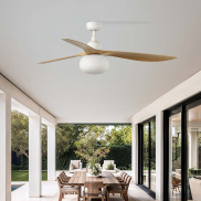 Faro Outwood L - plafondventilator met licht en afstandsbediening - Ø 150 cm - IP44 - mat wit en eiken