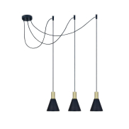 ONE Light E27 Pendant Cones - hanglamp - Ø 15,3 x 222,8 cm - geborsteld messing en zwart