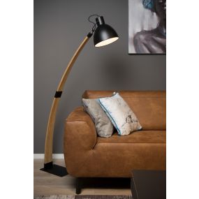 Lucide Curf - staanlamp - 143 cm - hout, zwart