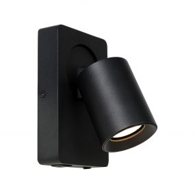 Lucide Nigel - wandverlichting met schakelaar en USB-poort - 16 x 10 x 11,8 cm - 5W LED incl. - zwart