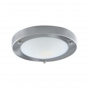 Searchlight Bathroom Flush - plafondlamp badkamer - Ø 31 x 9 cm - IP44 - satijn zilver