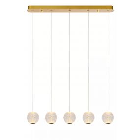 Lucide Cintra - hanglamp - 84 x 11 x 150 cm - 5 x 4,7W LED incl. - transparant en goud