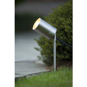 Lucide Arne - grondspot op piek - 6,3 x 6,3 x 36 cm - 5W LED incl. - IP44 - satijn chroom (stockopruiming!)