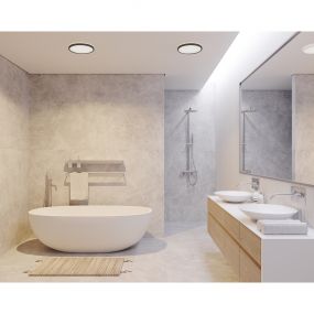 Nordlux Oja - badkamer plafondverlichting - Ø 42,4 x 2,3 cm - 3 stappen Moodmaker SceneSelect functie (3000K-4000K) - 19W LED incl. - IP54 - zwart